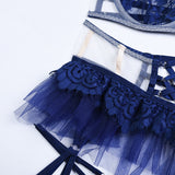 Znbbw Ruffle Lingerie Sexy Fancy Underwear Luxury Lace Sensual Transparent Bra Lace Outfit 5-Piece Thin Fine Erotic Sets
