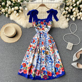 Znbbw Runway Summer Bow Tank Dress 2023 New Women's Spaghetti Strap Backless Palace Floral Print Holiday Beach Dress N66878