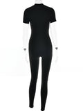 znbbw Fall Sexy Solid One Pieces Bodycon Jumpsuit Casual Outfit For Women 2023 Short Sleeve Zip Up Female Fashion Jumpsuit