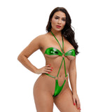 Znbbw micro bikini swimwear women swimsuit one piece biquini bikinis Patent leather Bright light Halter String Lace Show buttocks