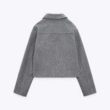 Znbbw Woolen Lapel Single Breated Coat Women Elegant Oblique Pocket Short Coat Autumn Ladies Restro Wool Coats