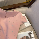 znbbw Summer New Women's Fashion Pink Beading Diamond Loose Above Knee Dress Fairy Sweet Elegant Sequins Slimming Formal Dress