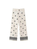 Znbbw TRAF Women Vintage Patchwork Embroidery Casual Linen Wide Leg Pants Chic High Waist Zipper Ankle Length Trousers