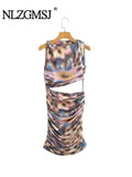 Znbbw TRAF 2023 Woman Mini Dress Sleeveless Vintage O-Neck Elegant Spring Summer Causal Elegant Loose Party Dresses