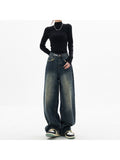 znbbw Fashion Women's High Waist Straight Streetwear Style Blue Jeans Pants Y2K Vintage Wide Leg Female Baggy Trouser Denim