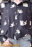 Znbbw Women Simple Designer Elegant Chiffon Shirt Women Floral Pattern Chic Trendy All Match Ulzzang Shirt Ladies Leisure Tops