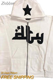 Znbbw Star Letter Print Hoodies Man Women Long Sleeve Zip Casual Hooded Sweatshirts Couple Gothic Harajuku Jacket Coats Streetwear