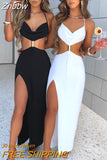 Znbbw V Neck Spaghetti Strap Long Dress For Women 2023 Summer Sexy Black Backless Sleeveless Elegant Party Ruched Dress