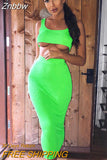 Znbbw women summer clothes soild color casual crop tank tops long pencil skirt fitness skinny outfit suit two piece 2pc sets