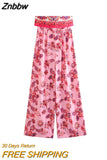 Znbbw TRAF Jumpsuits for Women Summer Vacation Style Women Print Loose Straight Jumpsuit Sexy Backless Jumpsuit