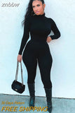 znbbw Sexy Jumpsuit Women 2023 Long Sleeve Turtleneck Rompers Womens Jumpsuit Black White One Piece Outfits Bodycon Jumpsuit