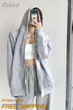 Znbbw Preppy Style Zip Up Hoodies Women Harajuku Korean Oversized Sweatshirts Loose Long Sleeve Thin Tracksuit Tops Jacket