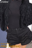 Znbbw Hollow Out Fringe Cropped Cardigan Sexy Tops Fall 2023 Womens Fashion Solid Color Streetwear Knitted Sweater Coat