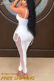 znbbw Summer Clubwear White Jumpsuits Women Sleeveless Cami Straps Backless Bodycon Jumpsuit Sexy See Through One Piece Outfit