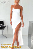 znbbw One Shoulder Strap Thigh High Split Maxi Dress For Women Robe Sleeveless Backless Bodycon Sexy Club Party Long Dress