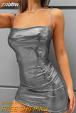 znbbw Pu Leather Sexy Backless Mini Dress For Women Fashion Outfits Sleeveless Bodycon Dresses Party Club Clothes Elegant 2023