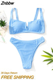 Znbbw Ruched Swimwear Deep-V Swimsuit 2023 New Sexy Push Up Beach Bikini Separate Solid Bathing Suit Women Brazilian Outfit