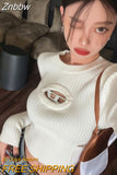 Znbbw Korean Fashion Cropped Sweater Women Vintage Hip Hop Sexy Slim Hollow Out Pullover Casual Chic Knitwear Y2K Tops Grunge