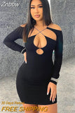 Znbbw Double Layer Slim Women Dress Long Sleeve Sexy Bodycon Low-Cut Ladies Dresses Hollow out Backless Women's Clothing 2023