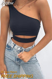 Znbbw Women One Shoulder Tank Tops Summer Solid Collar Hollow Out Vest Slim Sleeveless Crop Tops Casual Female Streetwear Straps Tanks