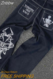 Znbbw Leg Women Jeans Y2K Streetwear Casual Hip Hop Pants Men Trousers Retro Skull Embroidery Washed Loose Pantalones