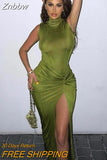 Znbbw Women Sleeveless Party Club Evening Bodycon Green Split Long Dress 2023 Summer Clothes Wholesale Items For Business