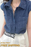 znbbw 2023 Summer Hole Denim Sleeveless Shirt Women Street Style Button Up Ladies Tops Casual Female Clothing Blouse