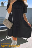 znbbw Lace Patchwork Temperament Beach Dress Summer Short Sleeve Folds Dress Fashion New Lace Pattern O-Neck Loose Women Dress