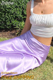 Znbbw Purple Satin Silk Skirt Women High Waisted Summer Long Skirt New 2023 Elegant Ladies Office Skirts Midi Spring