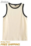 Znbbw Casual Women White O Neck Retro Tank 2023 Summer Fashion Ladies Casual Female Sleeveless Top