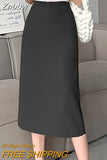 Znbbw New Brand Fashion High Quality High Waist Elegant Straight Skirts Women Office Lady Back Slit Mid-Length Pencil Skirts