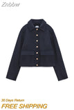 Znbbw Woolen Lapel Single Breated Coat Women Elegant Oblique Pocket Short Coat Autumn Ladies Restro Wool Coats