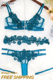 Znbbw Fancy Lingerie Applique Women's Underwear Beautiful Exotic Sets 4-Pieces Lace Intimate Set For Couple With Chain