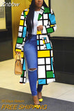 Znbbw Women Casual Loose Printing Overcoat Female Patchwork Spring Full Sleeve Long Coat 2023 Vintage Style Elegant Streetwear 914