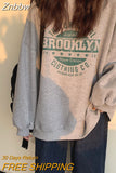 Znbbw Harajuku Gray Sweatshirts Women Hip Hop Letter Print Hoodies Oversized Loose Crewneck Pullover Tops Korean Streetwear