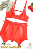 Znbbw Silk Underwear Lingerie Sexy Crotchless Garter 3-Piece Bra Kit Push Up Bilizna Set Fine Setup Outfit Sensual Intimate