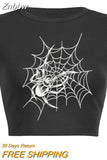 Znbbw web collection print top gothic y2k baby tee summer women's cropped top 90s retro hip hop street black o neck top women