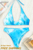 znbbw Micro Bikinis 2023 New Swimsuit High Waist Women Thong Swimwear Tie Dye Bikini Set Halter Lace Up Bathing Suit Beach Wear