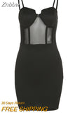 Znbbw Women Dress Sexy See Through Mesh Patchwork Slim Solid Mini Bodycon Dress Y2K Nightclub Party Beach Vacation New 2023