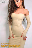 Znbbw Sexy Strapless Knitted Midi Dress For Women Robe Autumn Fashion Full Sleeve Backless Long Dress Vestido Clothes