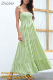 Znbbw Dresses For Women 2023 Summer Casual Solid Maxi Dress Frill Slash Neck Sleeveless Strap Tie Ruffle Hem Holiday Beach Dress
