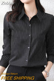 Znbbw Striped Shirts Women Korean Fashion Long Sleeve Blouse Top Women Elegant Office Lady High Quality Formal Clothing 2023