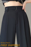 Znbbw Summer Loose Wide Leg Pants Women Elegant Pleated High Waist Draped Straight Long Trousers Female Casual Bottoms