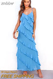 znbbw Women Elegant Deep V Neck Maxi Dress Sexy Ruffles Backless Party Club Dresses 2023 Fashion Ladies Beach Split Sundress Vestidos