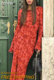 znbbw Elegant Chiffon Floral Print Long Sleeve Maxi Dress Women Summer Slim Beach Holiday Party Club Prom Vestido Evening Gown