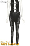 znbbw Fall Sexy Solid Mesh Hollow Out Bodycon Jumpsuit Club Outfit For Women 2023 Sleeveless Party One Pieces Female Jumpsuit
