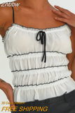 Znbbw Lace up Bow Ruffles Spaghetti Strap Camis y2k Grunge Tank tops Woman Cake Mini Vest Boho Beachwear 2023 Summer