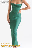 Znbbw Satin Sexy Backless Maxi Dress For Women Robe Fashion Spaghetti Strap Sleeveless Skinny Party Long Dress Vestido