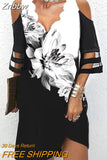 Znbbw Women's Summer Dress Vintage Patchwork Floral Print Beach Dress Short Sleeve Loose Casual V Neck Off Shoulder Dresses for Women