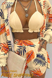 Znbbw Women Printed High Waist Bikini 3 Pieces Set Female Sexy Full Sleeve Cover Up Swimsuit 2023 New Bathing Shorts Swimwear Suits